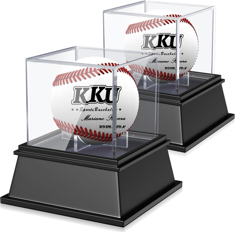 KKU Baseball Display Case 2 Pack, Baseball Holder for Ball Display Cube Box, UV Protected Acrylic Baseball Storage Official Size Box, Memorabilia Display Case for Baseball - Image 1